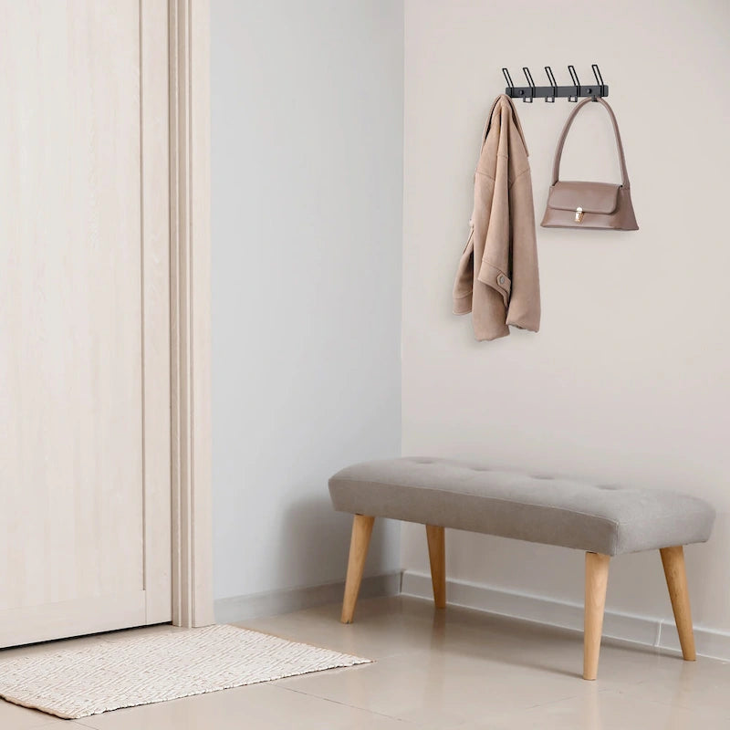 Appendiabiti da Parete Bianco/Nero con 5 Ganci, Monofila, Uso Singolo