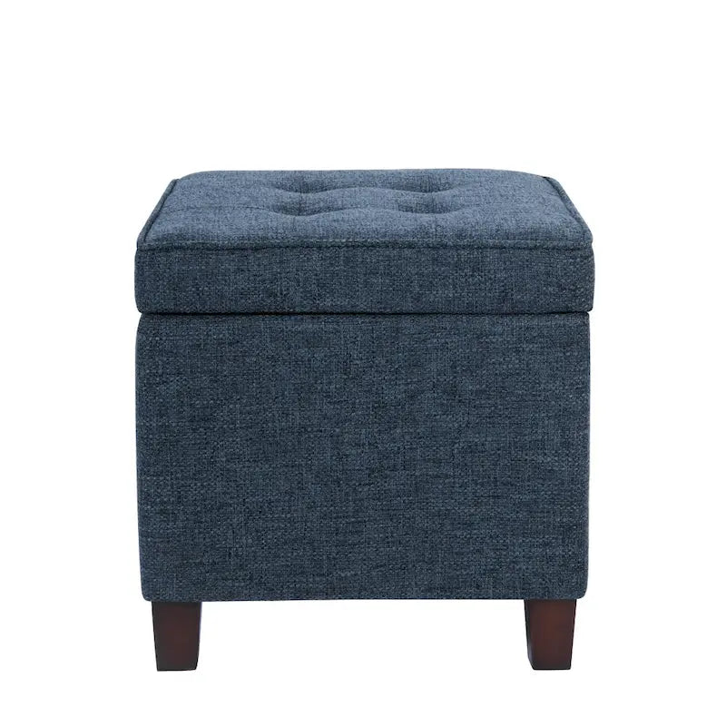 Pouf contenitore quadrato in tessuto blu navy, 1 posto