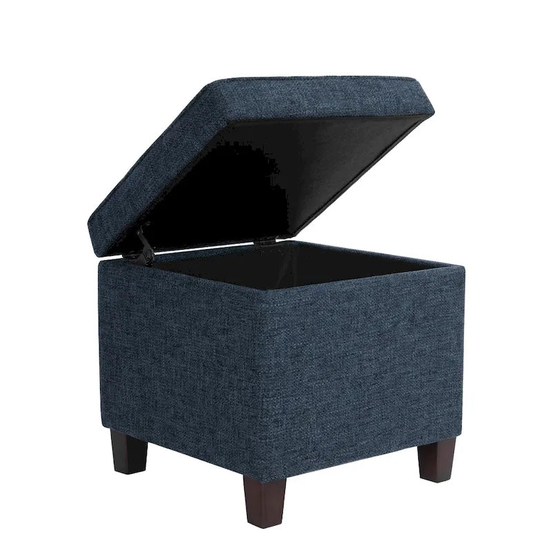 Pouf contenitore quadrato in tessuto blu navy, 1 posto