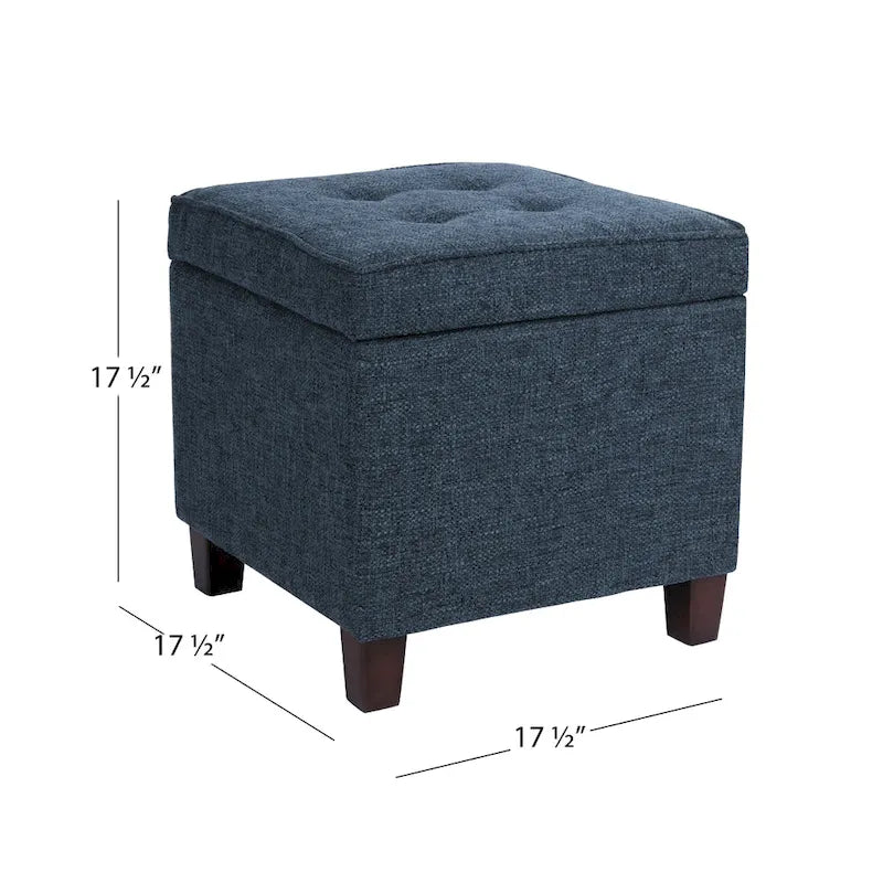 Pouf contenitore quadrato in tessuto blu navy, 1 posto