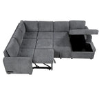 Divano Sezionale a U Grigio/Beige con Letto Estraibile, Contenitore e Ricarica USB, 6+ Posti a Sedere