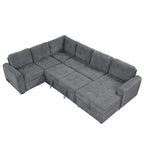 Divano Sezionale a U Grigio/Beige con Letto Estraibile, Contenitore e Ricarica USB, 6+ Posti a Sedere