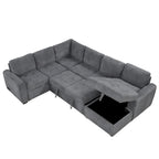 Divano Sezionale a U Grigio/Beige con Letto Estraibile, Contenitore e Ricarica USB, 6+ Posti a Sedere