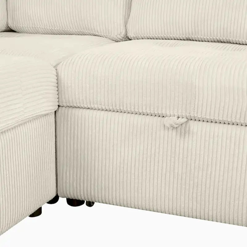 Divano Sezionale a U Grigio/Beige con Letto Estraibile, Contenitore e Ricarica USB, 6+ Posti a Sedere