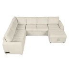 Divano Sezionale a U Grigio/Beige con Letto Estraibile, Contenitore e Ricarica USB, 6+ Posti a Sedere