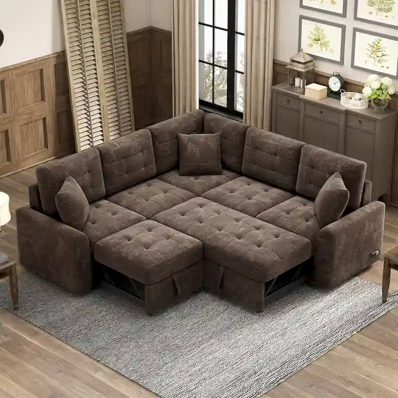 Divano letto angolare a L marrone/blu navy, 2-3 posti
