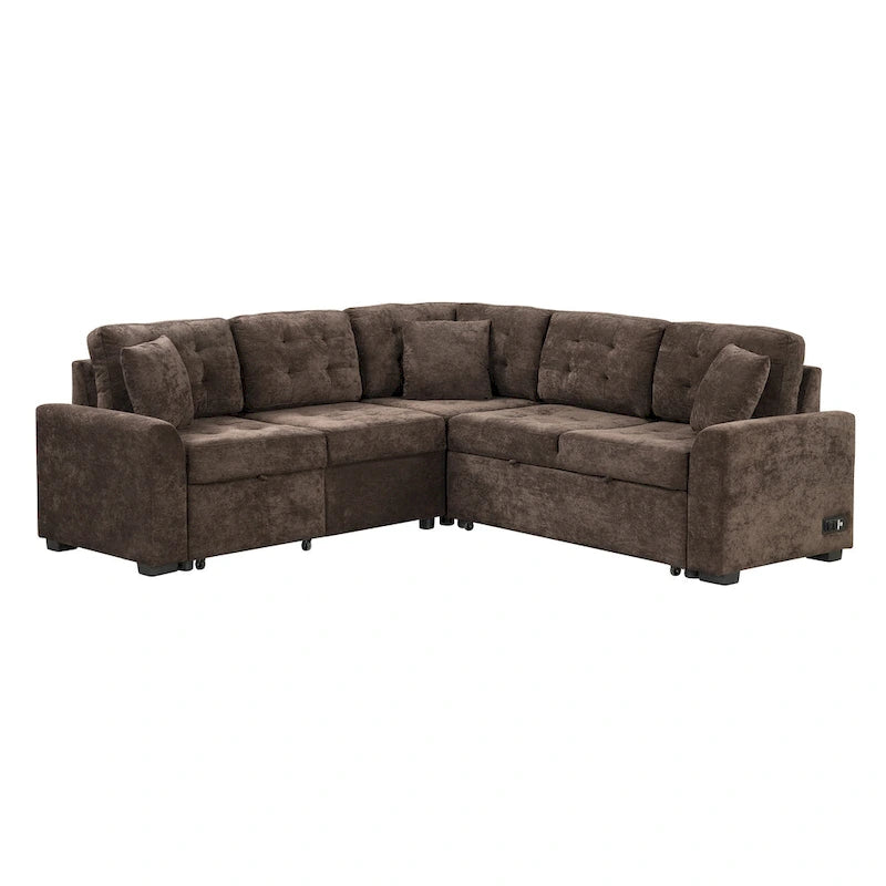 Divano letto angolare a L marrone/blu navy, 2-3 posti