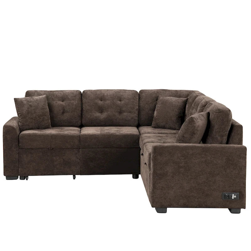 Divano letto angolare a L marrone/blu navy, 2-3 posti