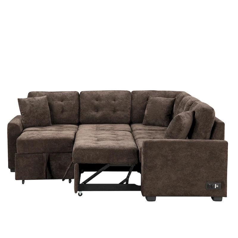 Divano letto angolare a L marrone/blu navy, 2-3 posti