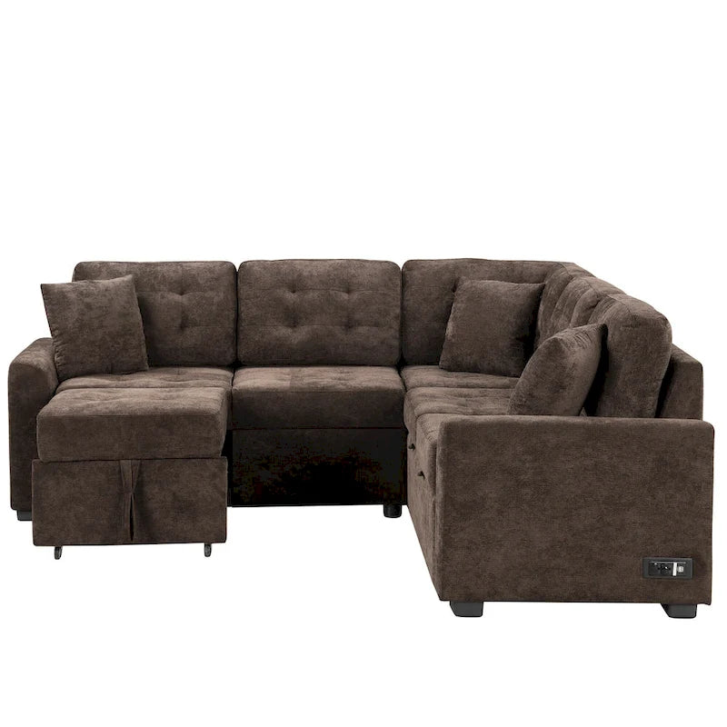 Divano letto angolare a L marrone/blu navy, 2-3 posti