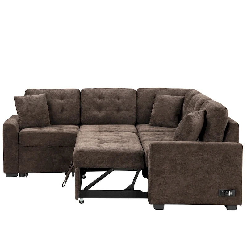Divano letto angolare a L marrone/blu navy, 2-3 posti