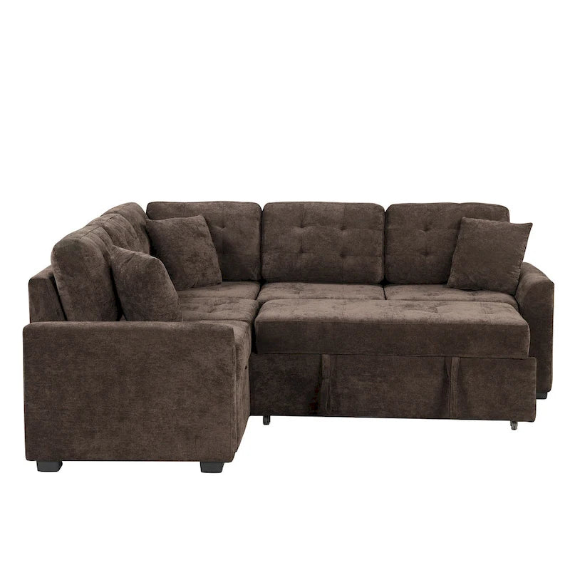 Divano letto angolare a L marrone/blu navy, 2-3 posti