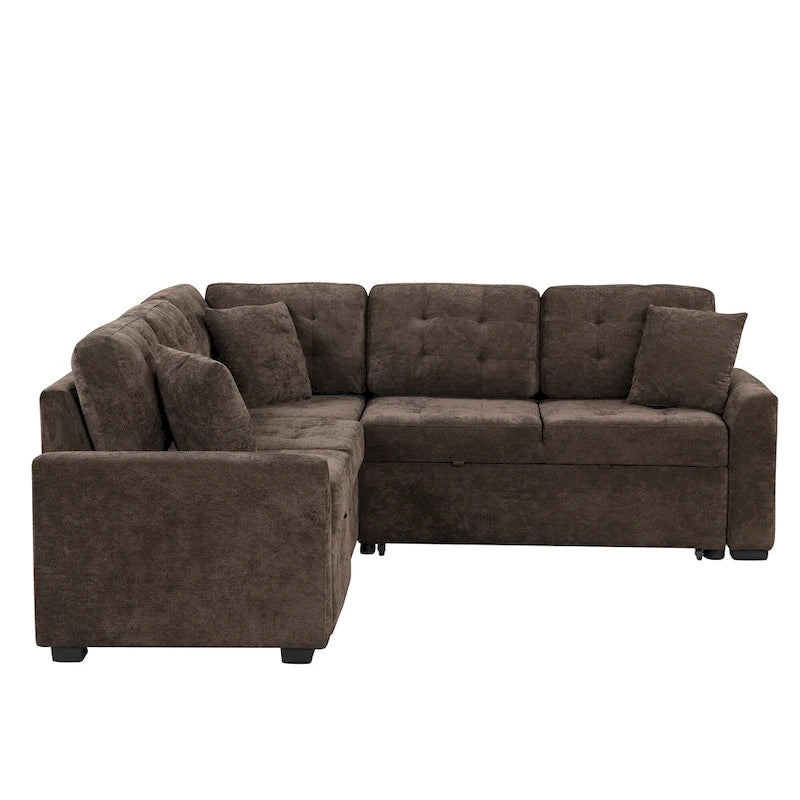 Divano letto angolare a L marrone/blu navy, 2-3 posti
