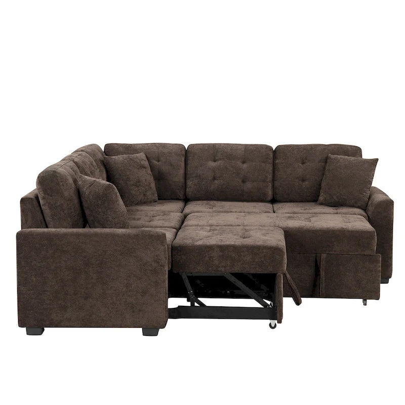 Divano letto angolare a L marrone/blu navy, 2-3 posti