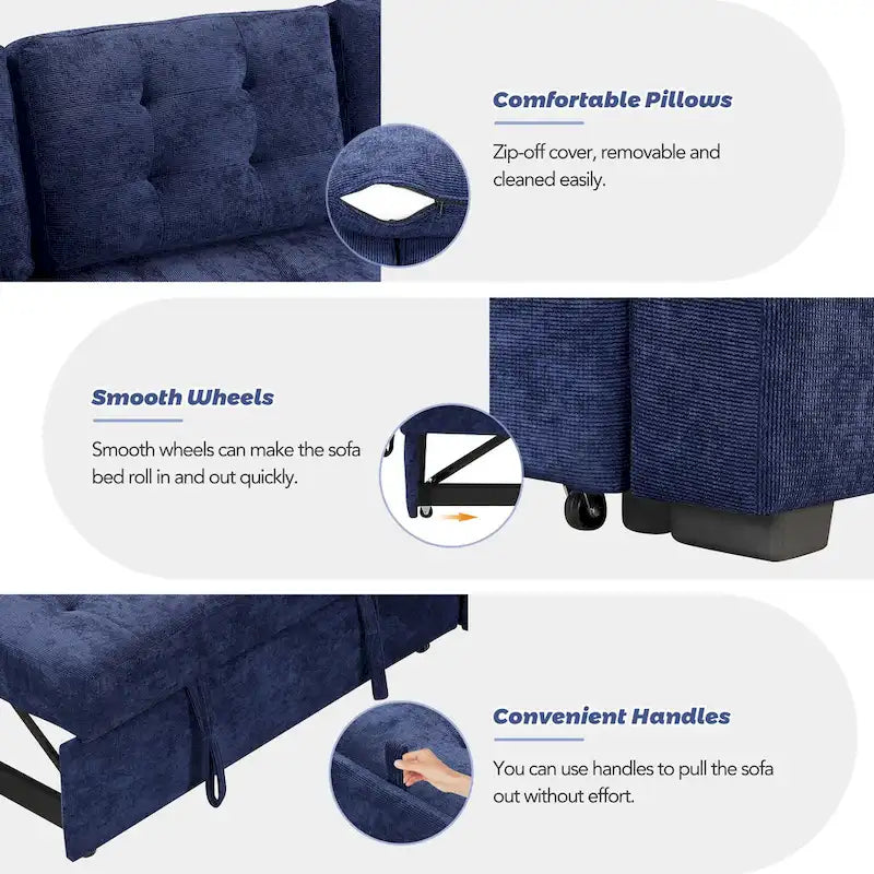 Divano letto angolare a L marrone/blu navy, 2-3 posti