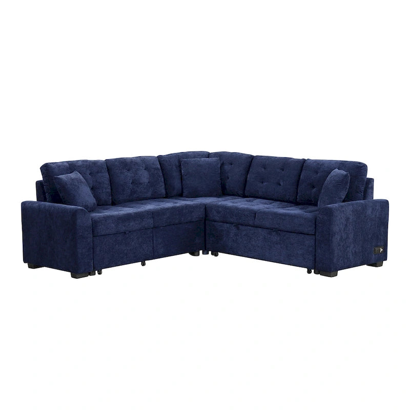 Divano letto angolare a L marrone/blu navy, 2-3 posti