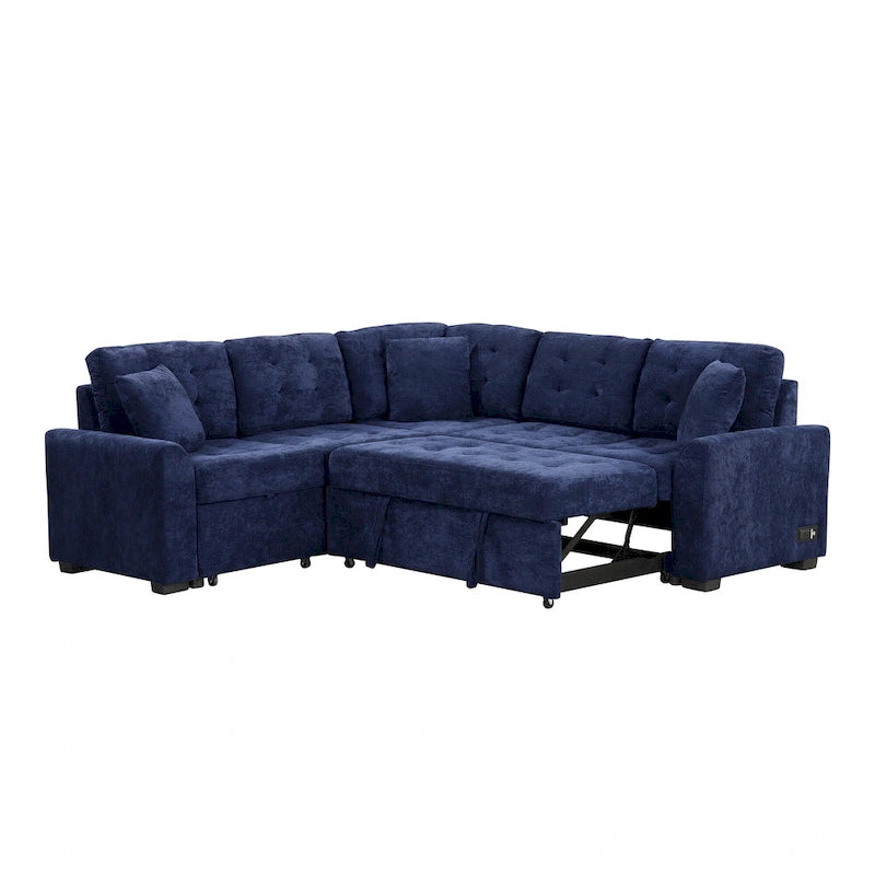 Divano letto angolare a L marrone/blu navy, 2-3 posti