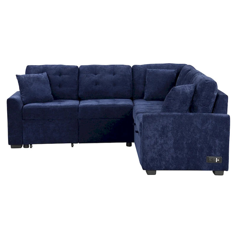 Divano letto angolare a L marrone/blu navy, 2-3 posti