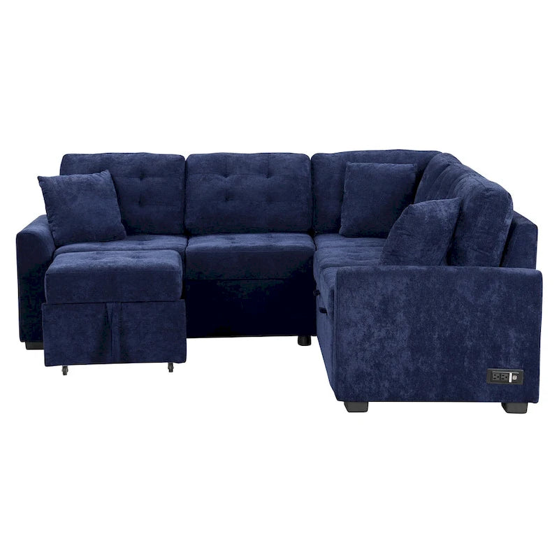 Divano letto angolare a L marrone/blu navy, 2-3 posti