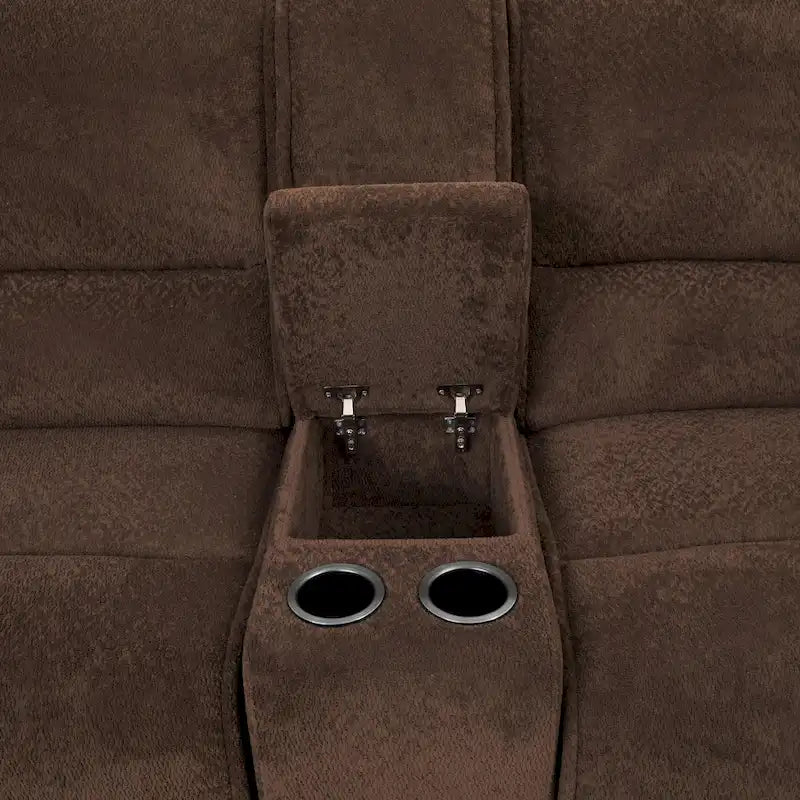 Divano Sezionale Reclinabile Elettrico Moderno Marrone Scuro con Consolle, Porte USB – Posti a Sedere 3–4