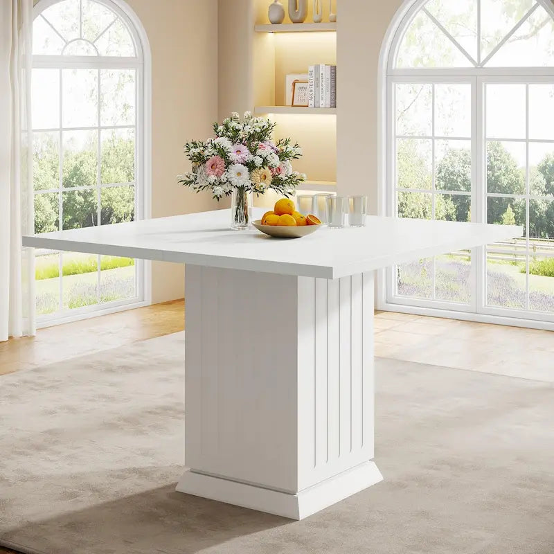 Tavolo da Pranzo Quadrato Bianco per 4, Stile Moderno in Legno