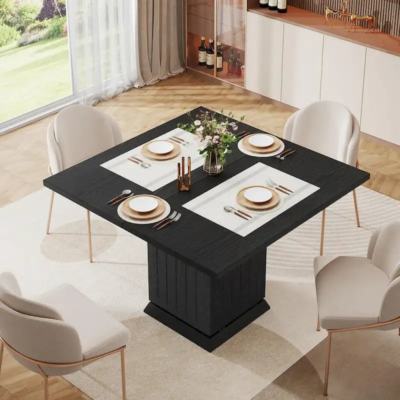 Tavolo da Pranzo Quadrato Bianco per 4, Stile Moderno in Legno