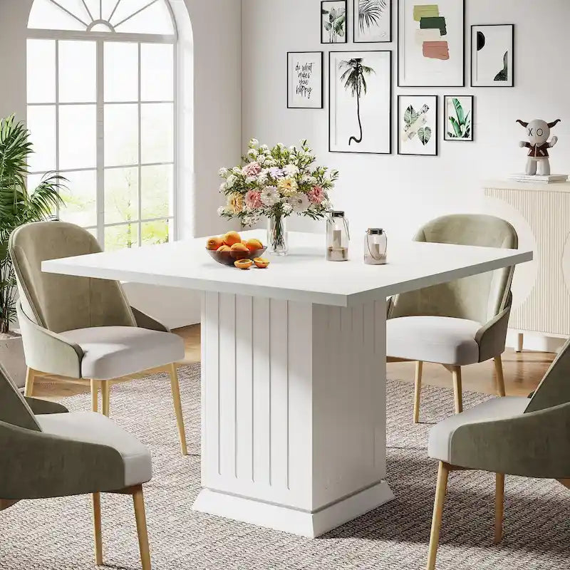 Tavolo da Pranzo Quadrato Bianco per 4, Stile Moderno in Legno