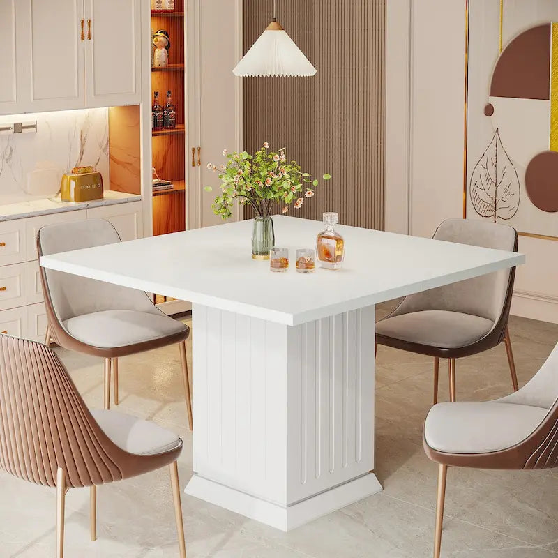 Tavolo da Pranzo Quadrato Bianco per 4, Stile Moderno in Legno