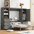 Letto a scomparsa matrimoniale/matrimoniale alla francese grigio/bianco con armadio e cassetti, per 1 persona