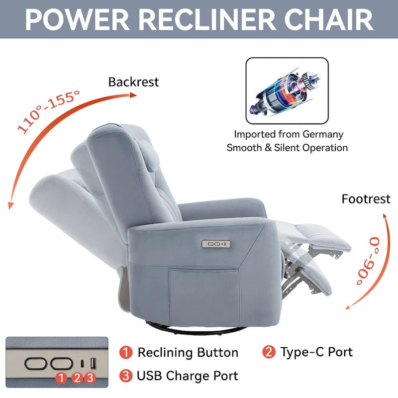 Poltrona reclinabile girevole con movimento a dondolo Power Glider per 1, vari colori