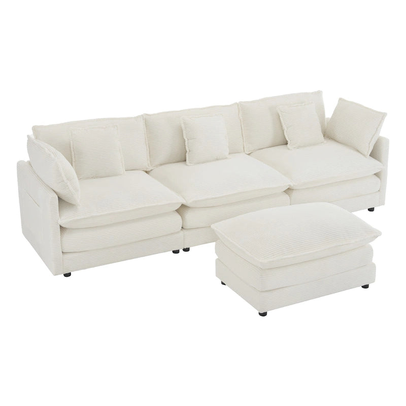 Divano componibile a L in velluto a coste grigio/blu/beige/marrone, 4 posti