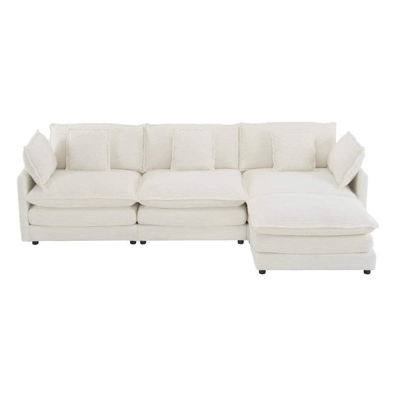 Divano componibile a L in velluto a coste grigio/blu/beige/marrone, 4 posti
