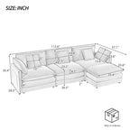Divano componibile a L in velluto a coste grigio/blu/beige/marrone, 4 posti