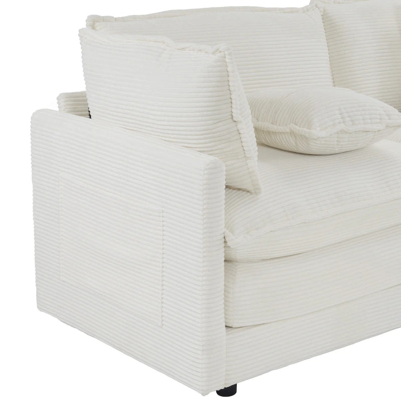 Divano componibile a L in velluto a coste grigio/blu/beige/marrone, 4 posti