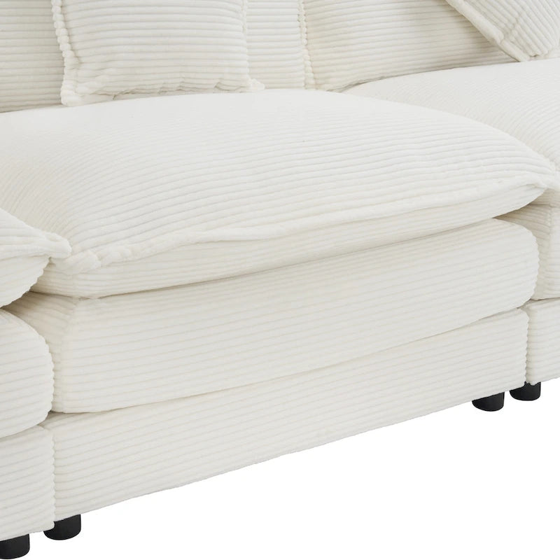 Divano componibile a L in velluto a coste grigio/blu/beige/marrone, 4 posti