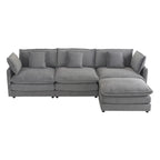 Divano componibile a L in velluto a coste grigio/blu/beige/marrone, 4 posti