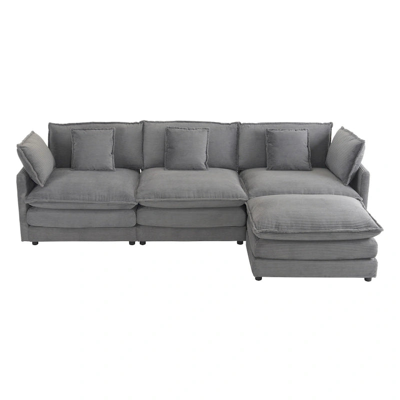 Divano componibile a L in velluto a coste grigio/blu/beige/marrone, 4 posti