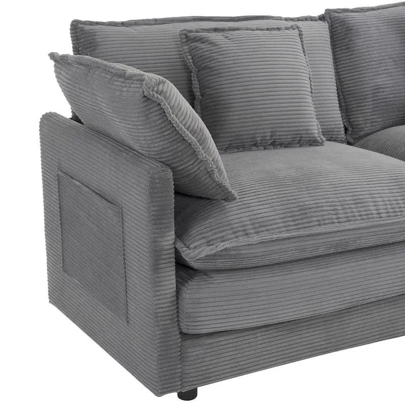 Divano componibile a L in velluto a coste grigio/blu/beige/marrone, 4 posti