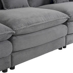 Divano componibile a L in velluto a coste grigio/blu/beige/marrone, 4 posti