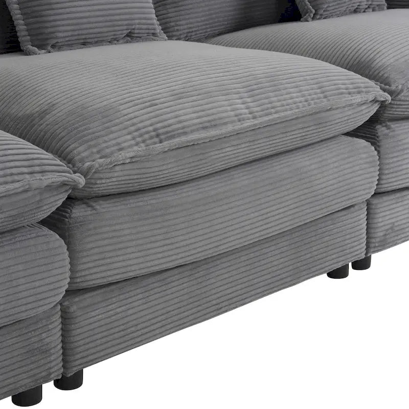 Divano componibile a L in velluto a coste grigio/blu/beige/marrone, 4 posti