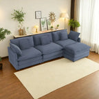 Divano componibile a L in velluto a coste grigio/blu/beige/marrone, 4 posti