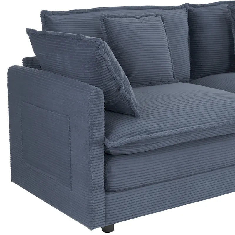 Divano componibile a L in velluto a coste grigio/blu/beige/marrone, 4 posti