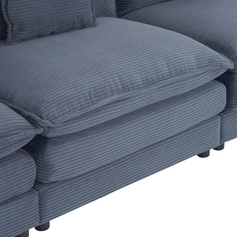 Divano componibile a L in velluto a coste grigio/blu/beige/marrone, 4 posti