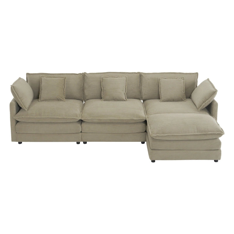 Divano componibile a L in velluto a coste grigio/blu/beige/marrone, 4 posti