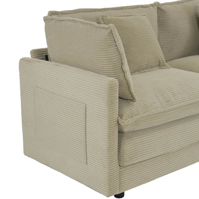 Divano componibile a L in velluto a coste grigio/blu/beige/marrone, 4 posti