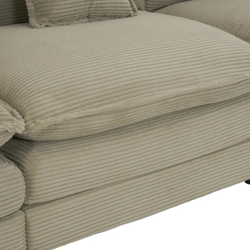 Divano componibile a L in velluto a coste grigio/blu/beige/marrone, 4 posti