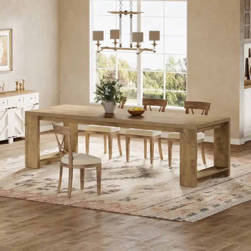 Tavolo da Pranzo Rettangolare in Legno Naturale per 8 Persone, Stile Minimalista