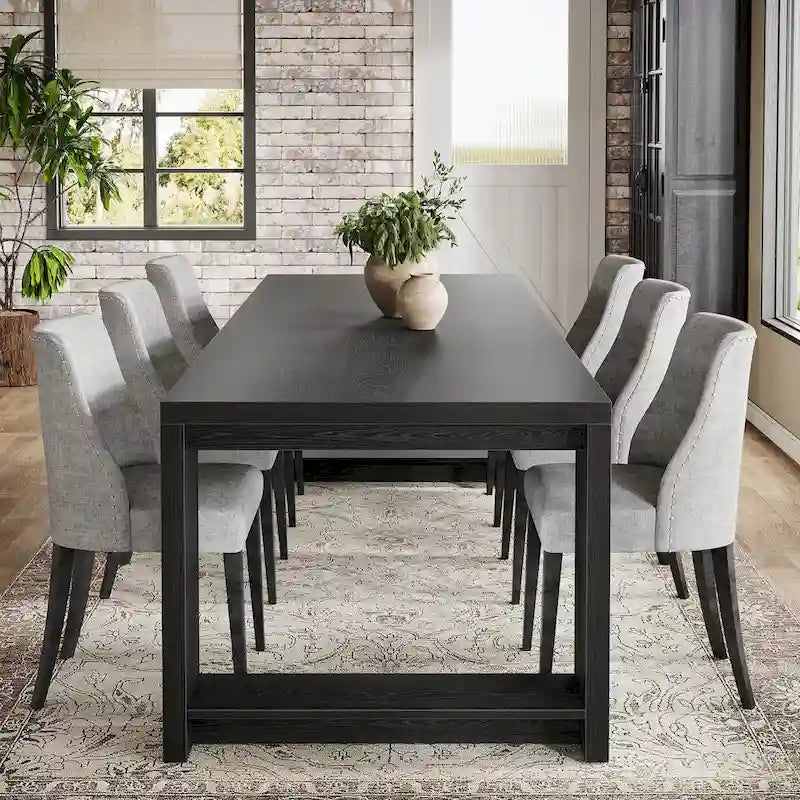 Tavolo da Pranzo Rettangolare in Legno Naturale per 8 Persone, Stile Minimalista