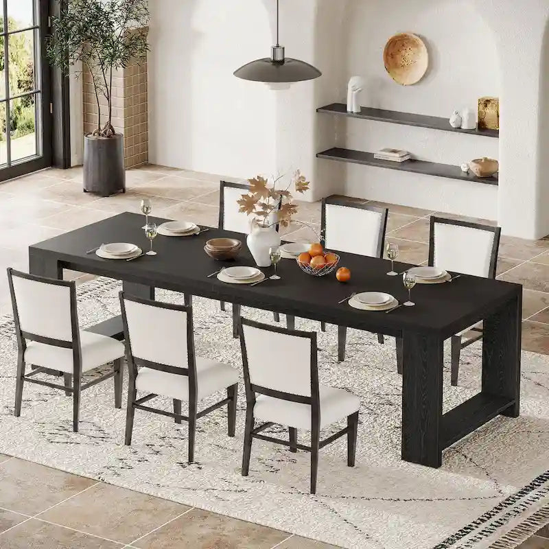 Tavolo da Pranzo Rettangolare in Legno Naturale per 8 Persone, Stile Minimalista