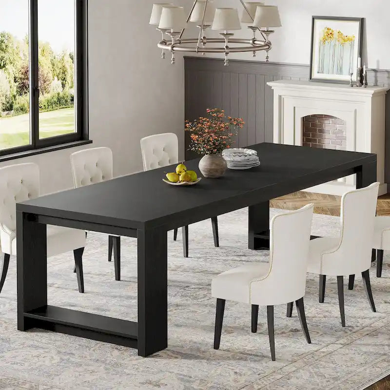 Tavolo da Pranzo Rettangolare in Legno Naturale per 8 Persone, Stile Minimalista